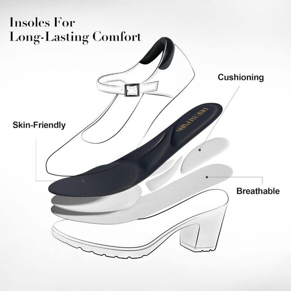 Women's Chunky Low  Block Heels Mary Jane Closed Toe Work Pumps - Picture 3 of 7